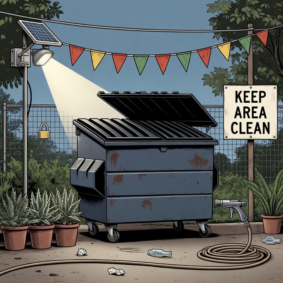 Keeping the area clean around an outdoor dumpster