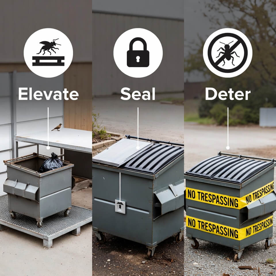 Outdoor dumpsters at a food service facility